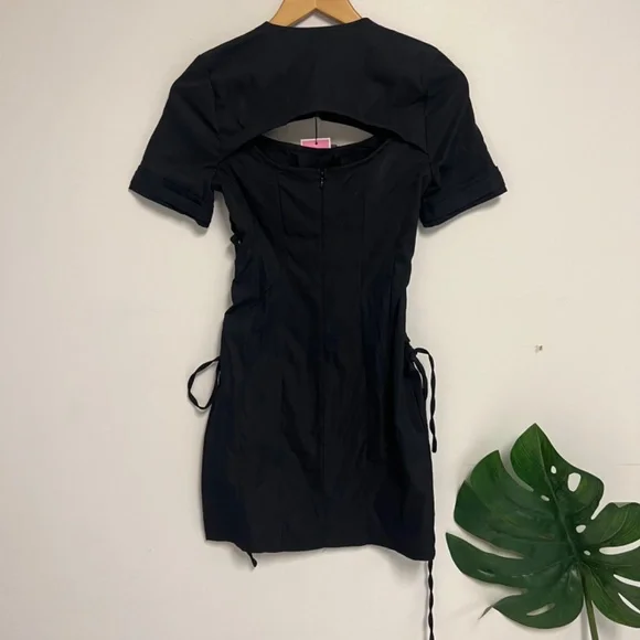 prettylittlething Black Woven Lace Up Detail Bodycon dress - Picture 6 of 6